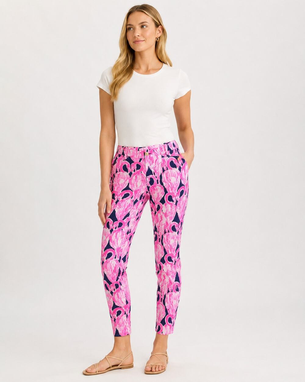 Lilly Pulitzer Kelly Skinny Ankle Pants High Tide Navy Via Amore Flamingo Size 0